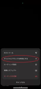 Zoomノイズキャンセリング設定変更時のiphone画面