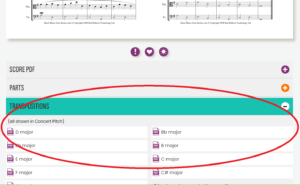「8notes.com」の移調譜選択画面