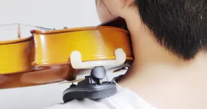 バイオリンを左肩に載せる人（首元クローズアップ）