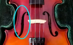 バイオリンのF字孔（左側に印あり）